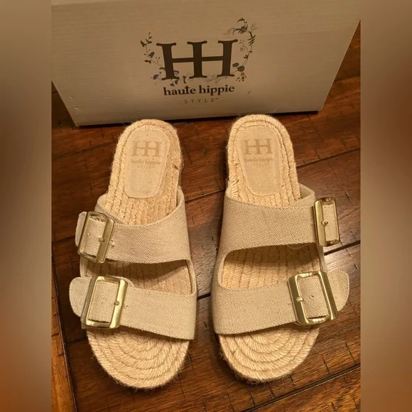 Haute Hippie Nikki Tan Sandals with Brushed Gold Accents - Size 8 - New w/box - Picture 3 of 6